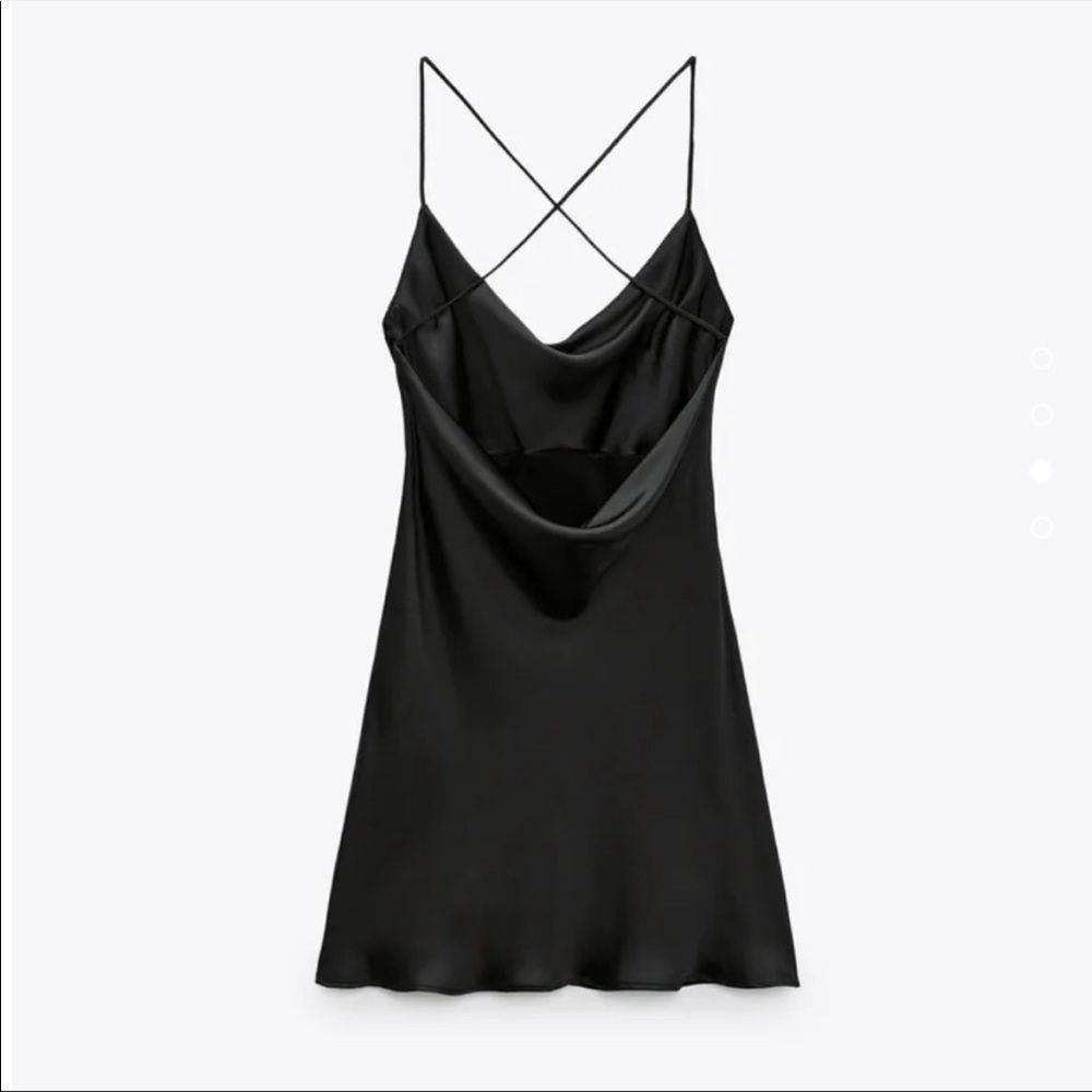 Black zara satin open back slip dress